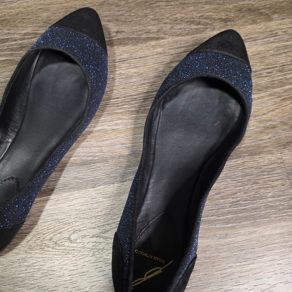 Brian Atwood Womens 7.5 Ballet Flats Blue Glitter Suede Pointed Toe Italy 421 - Picture 4 of 5